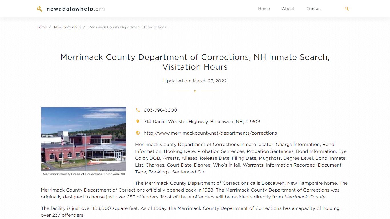 Merrimack County Department of Corrections, NH Inmate ...