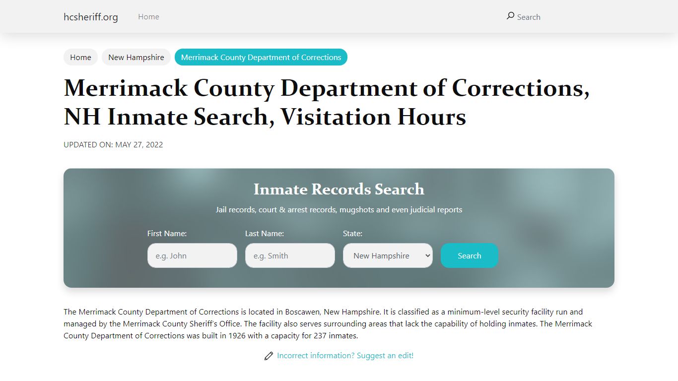 Merrimack County Department of Corrections, NH Inmate ...